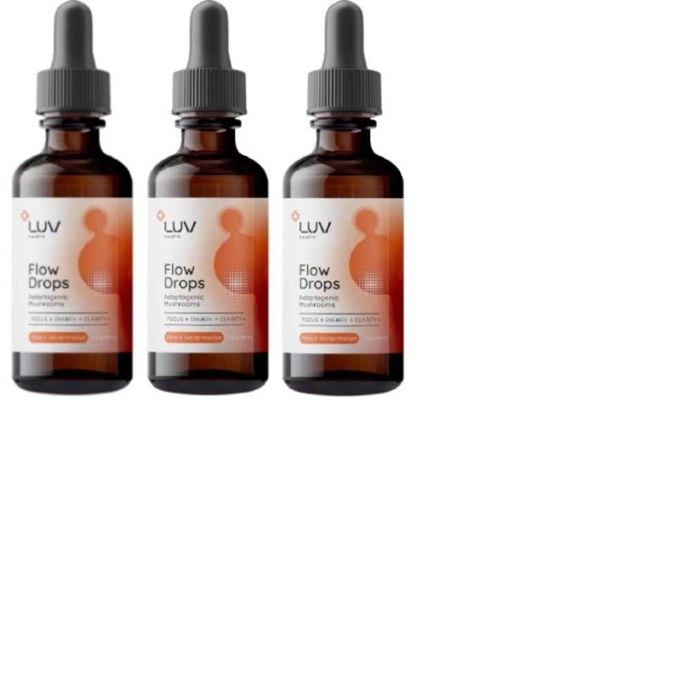 1-5 Pack LUV Health Flow Drops Adaptogen Mushroom Blend Peach Watermelon 1oz