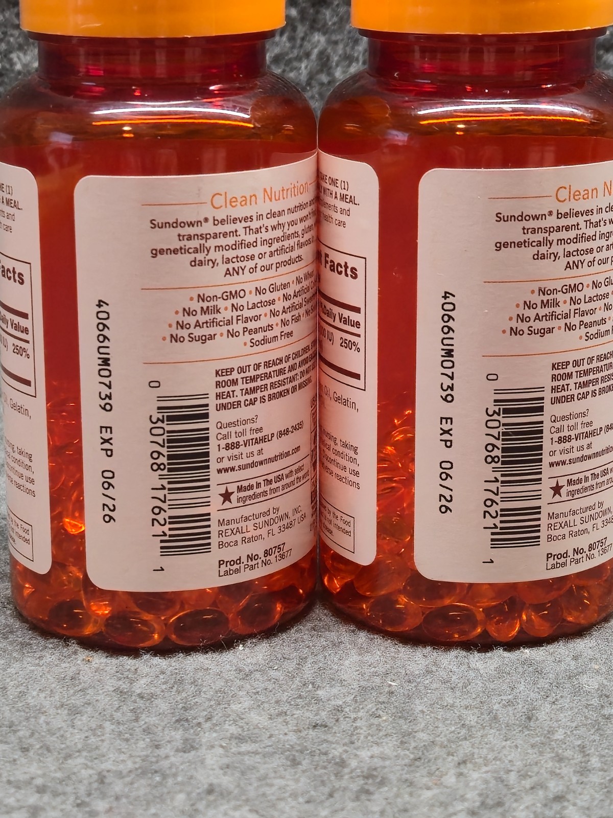 Lot 2 Sundown Vitamin D3 50mcg 2000IU 150softgels Each Bottle. EXP 06/2026