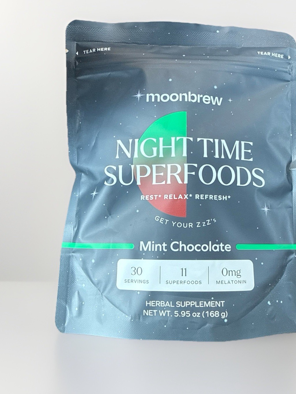 New MoonBrew Night Time Superfoods Sleep Aid Powder Mint Chocolate 5.95oz 3/27