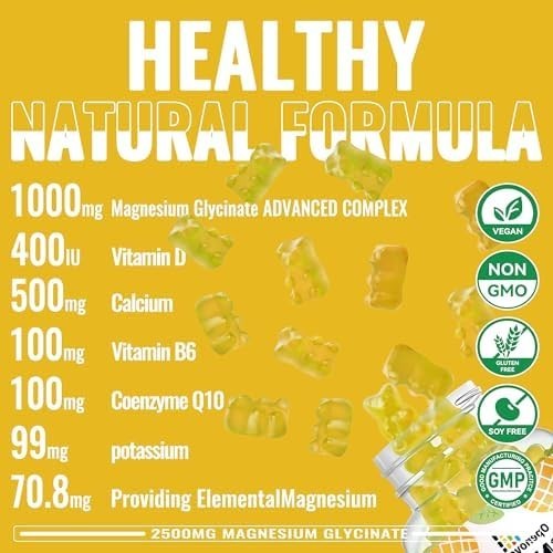 Magnesium Glycinate Gummies 2500mg – Sugar 90 Count (Pack of 1), Pineapple