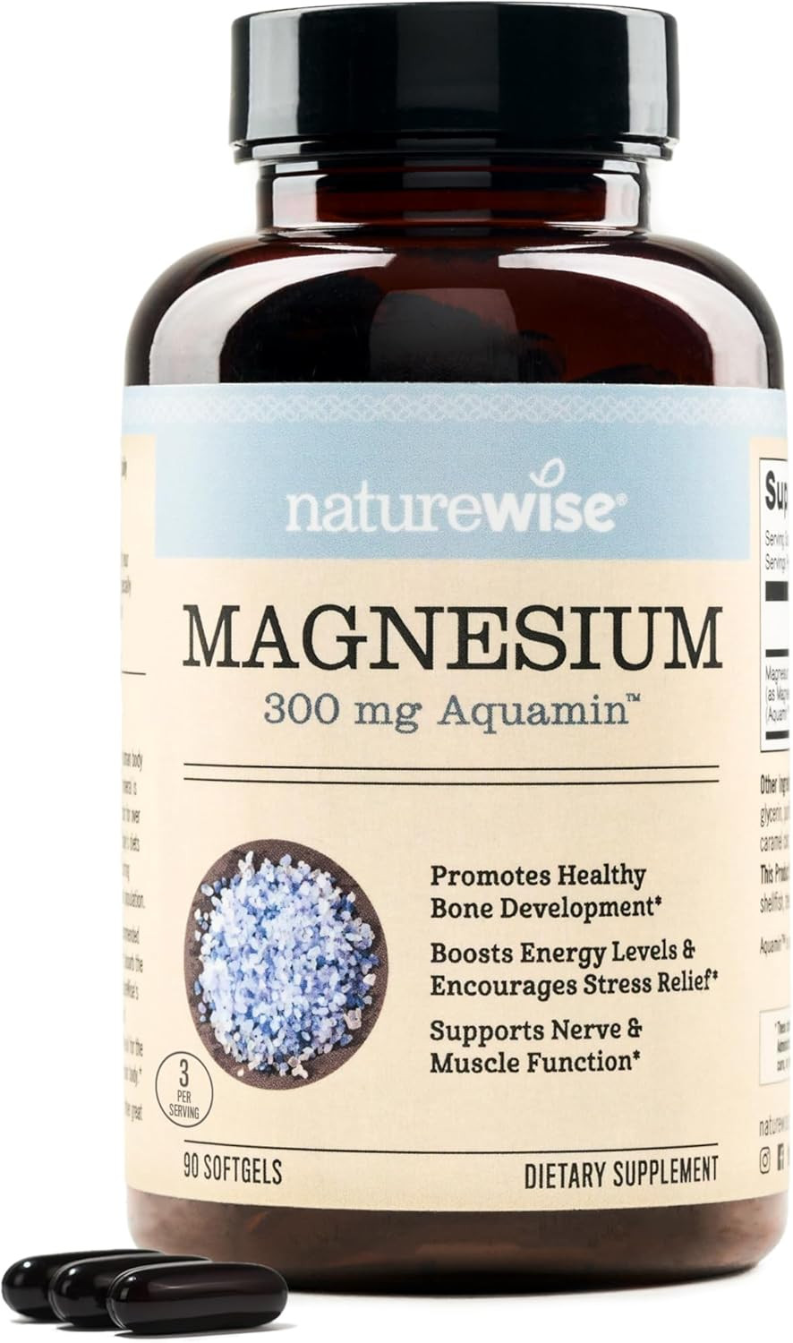 NatureWise Magnesium 300Mg Aquamin, Non-Gmo, Soy & Gluten-Free, 90 Softgels