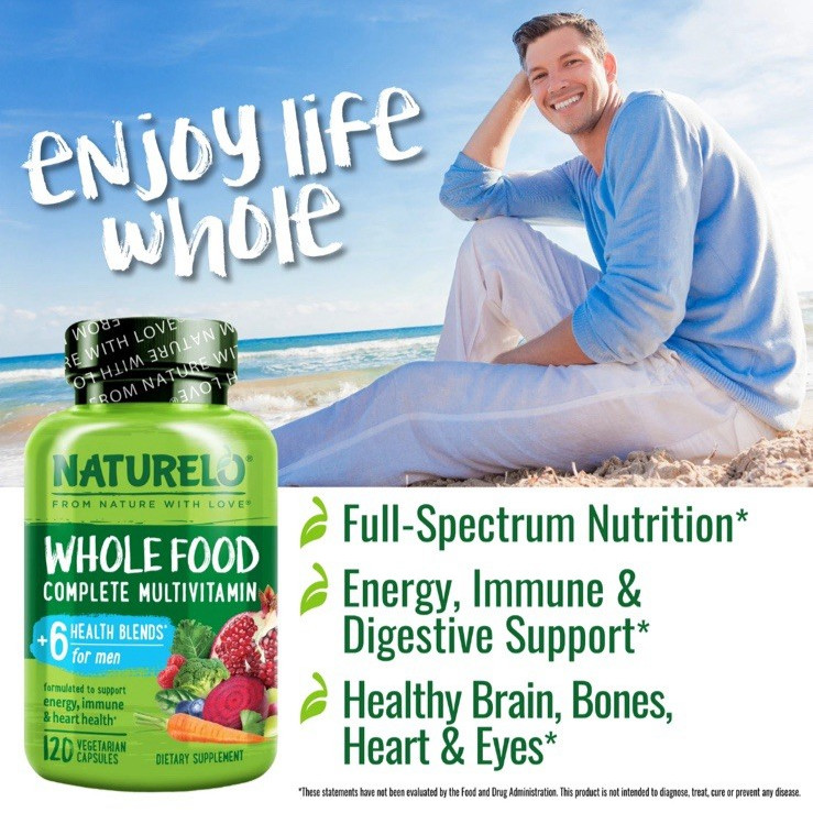 NATURELO Whole Food Multivitamin for Men – 120 Vegetarian Capsules