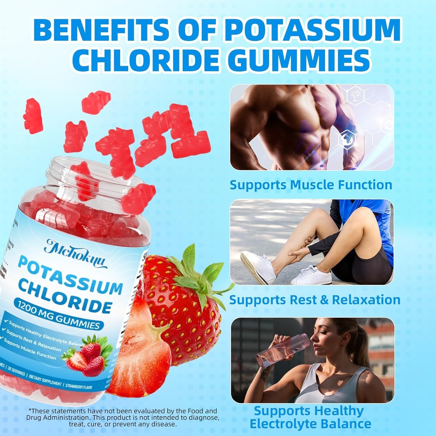 Potassium Chloride Gummies 1200mg for Adults & Kids | Sugar-Free Potassium Suppl