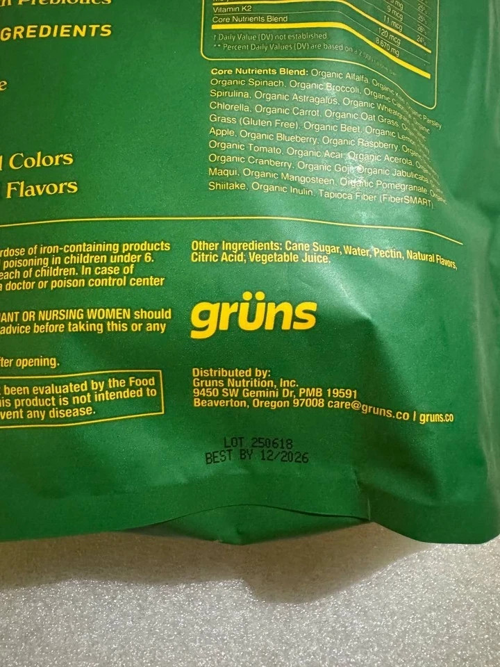Gruns Low Sugar – SuperFoods Greens Gummies, Sweet Taste – BULK 100 PACKS