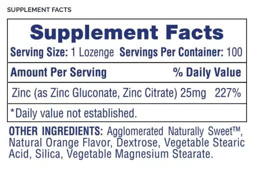 Chewable Hi Tech Zinc Lozenges 25mg – 50mg 100 Tablets Orange Flavor IMMUNITY