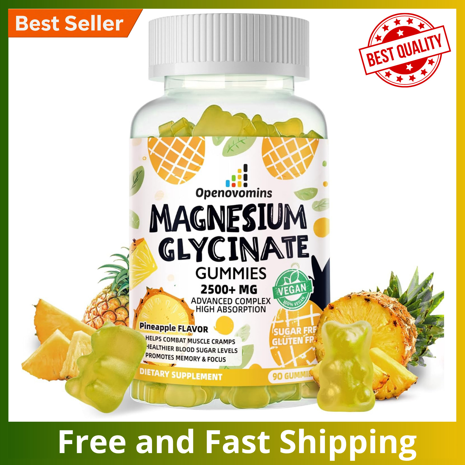 Magnesium Glycinate Gummies 2500mg – Sugar Free Magnesium Potassium Supplement.