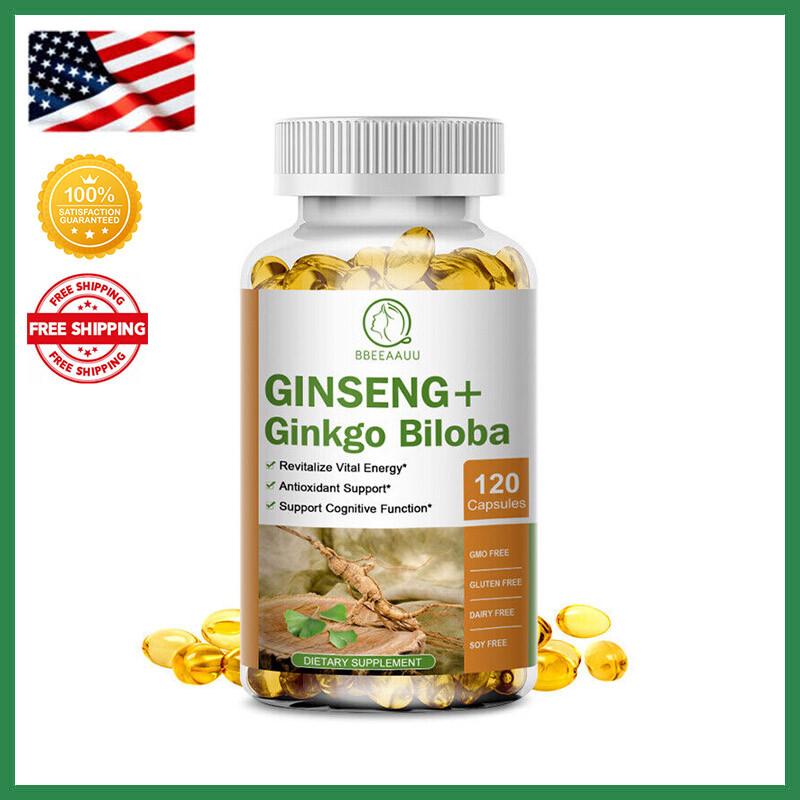 GINSENG+Ginkgo Biloba Capsules Supplement Antioxidant Cognitive Function Support