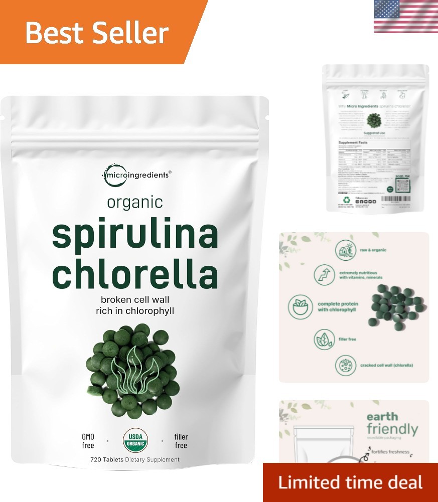 Organic Spirulina Chlorella Tablets, 3,000mg Per Serving, 720 Tablets 4 Supp…