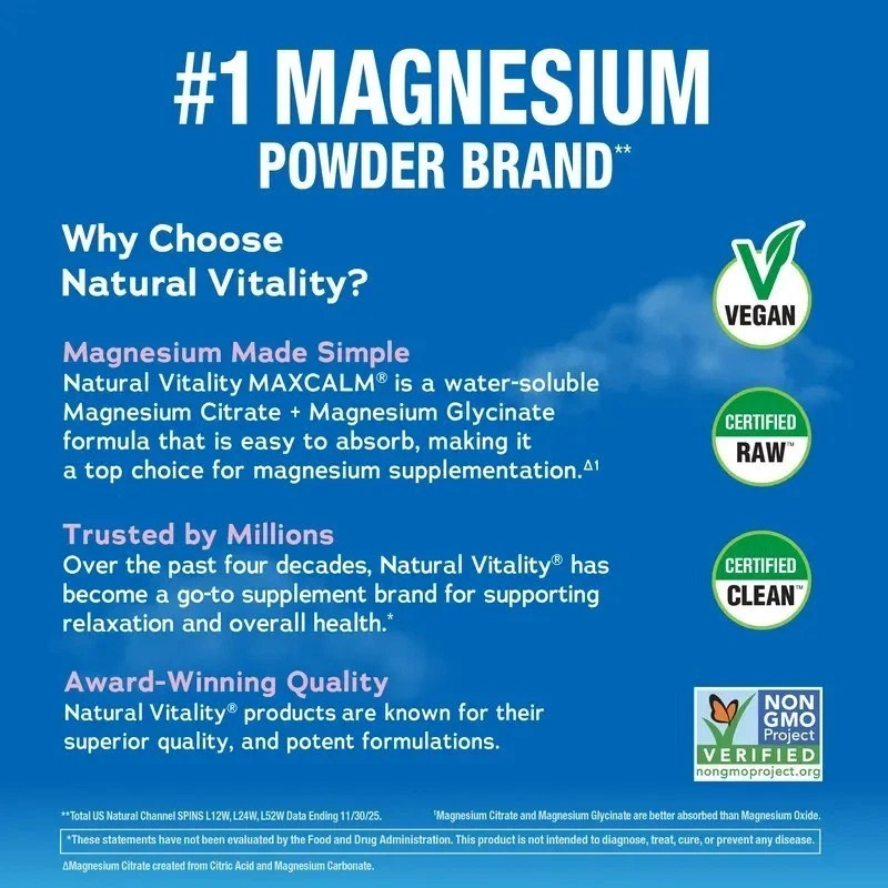 Natural Vitality Calm Magnesium 16oz Powder | Raspberry Lemon Flavored Suppleme