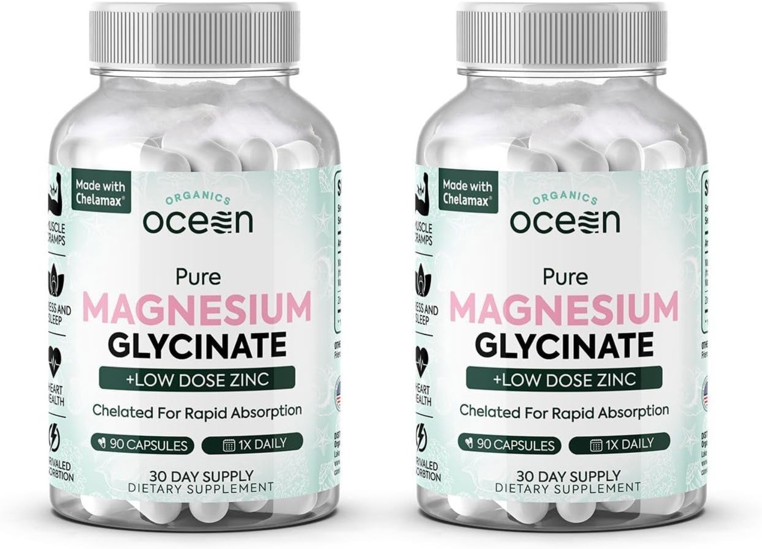 2 bottles Organics Ocean Pure Magnesium Glycinate Zinc Maximum 90Caps new
