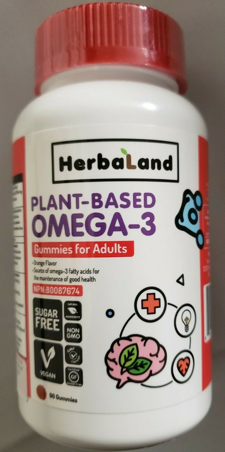 Herbaland – Omega-3 Plant-Based Sugar Gluten Free – Orange – 90 Gummies – 6/2025