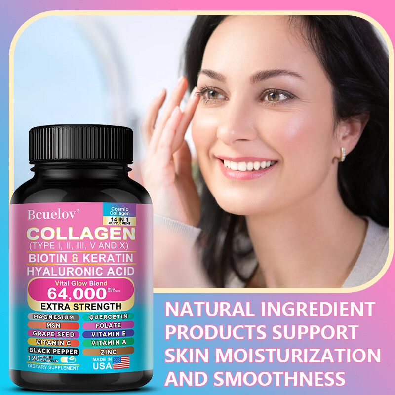 COLLAGEN PEPTIDES Types I,II, III, V, X 64,000mcg Pills Anti-Aging Skin Capsules