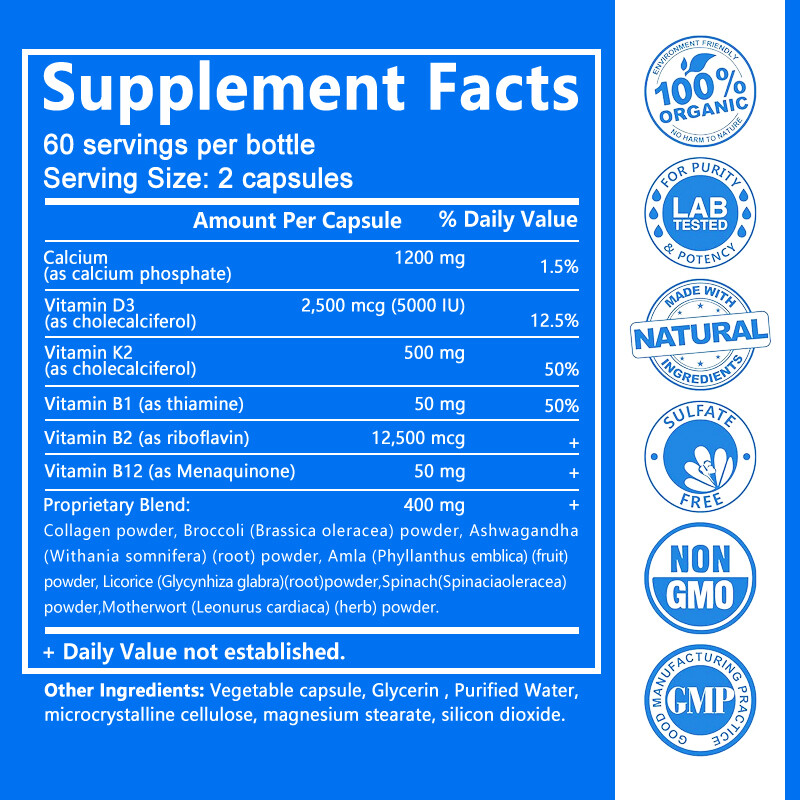 Strengthen Bone Teeth Joint Calcium Vitamin D3 K2 B12 120 Softgel Boost Immune