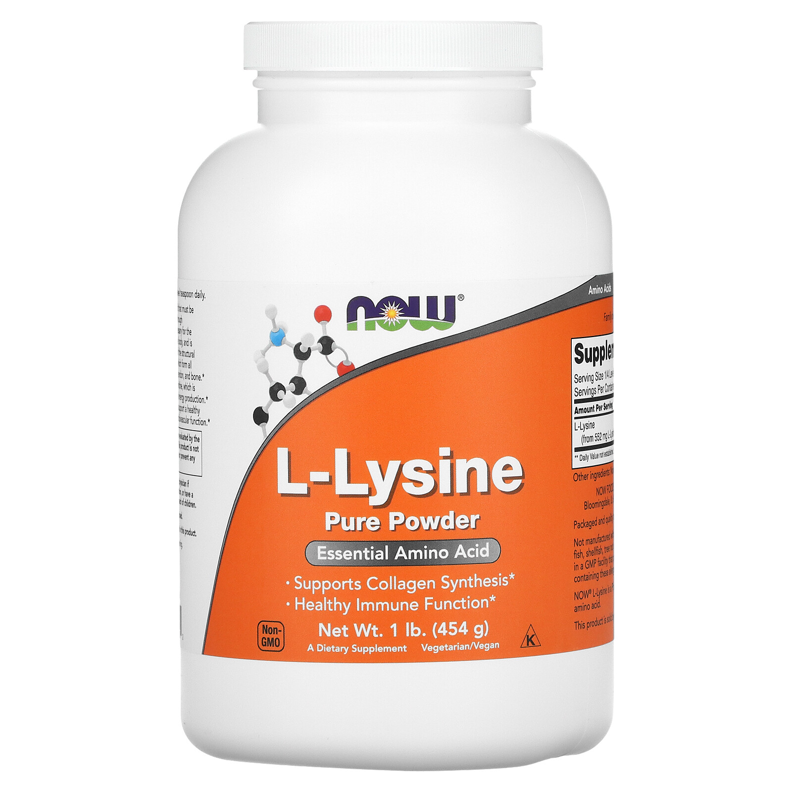 Now Foods L-Lysine Pure Powder 1 lb 454 g GMP Quality Assured, Vegan, Vegetarian