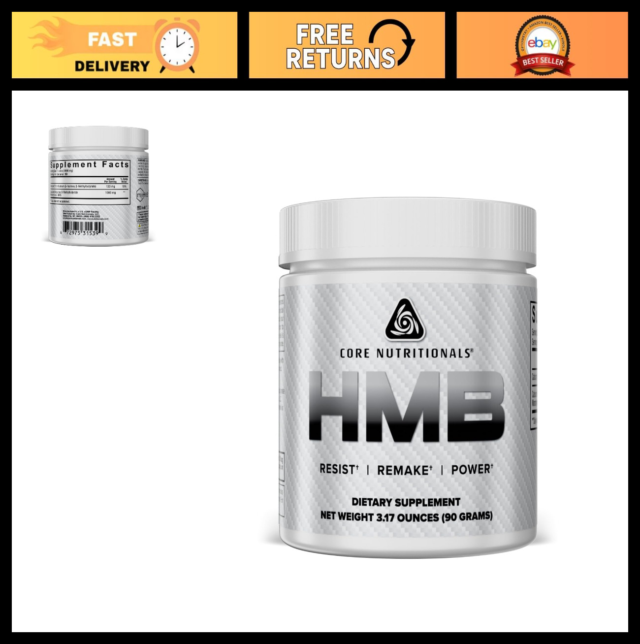 HMB Powder for Muscle Recovery & Power Boost | 90 Servings Unflavored | Reduce M