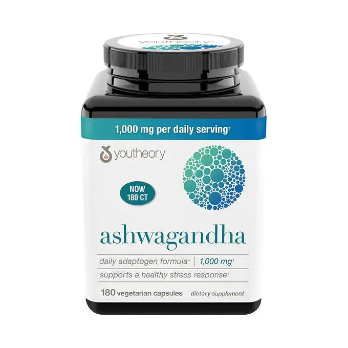 Youtheory Ashwagandha 1000 mg, Stress/Anxiety/Insomnia Relief, 180 Capsules