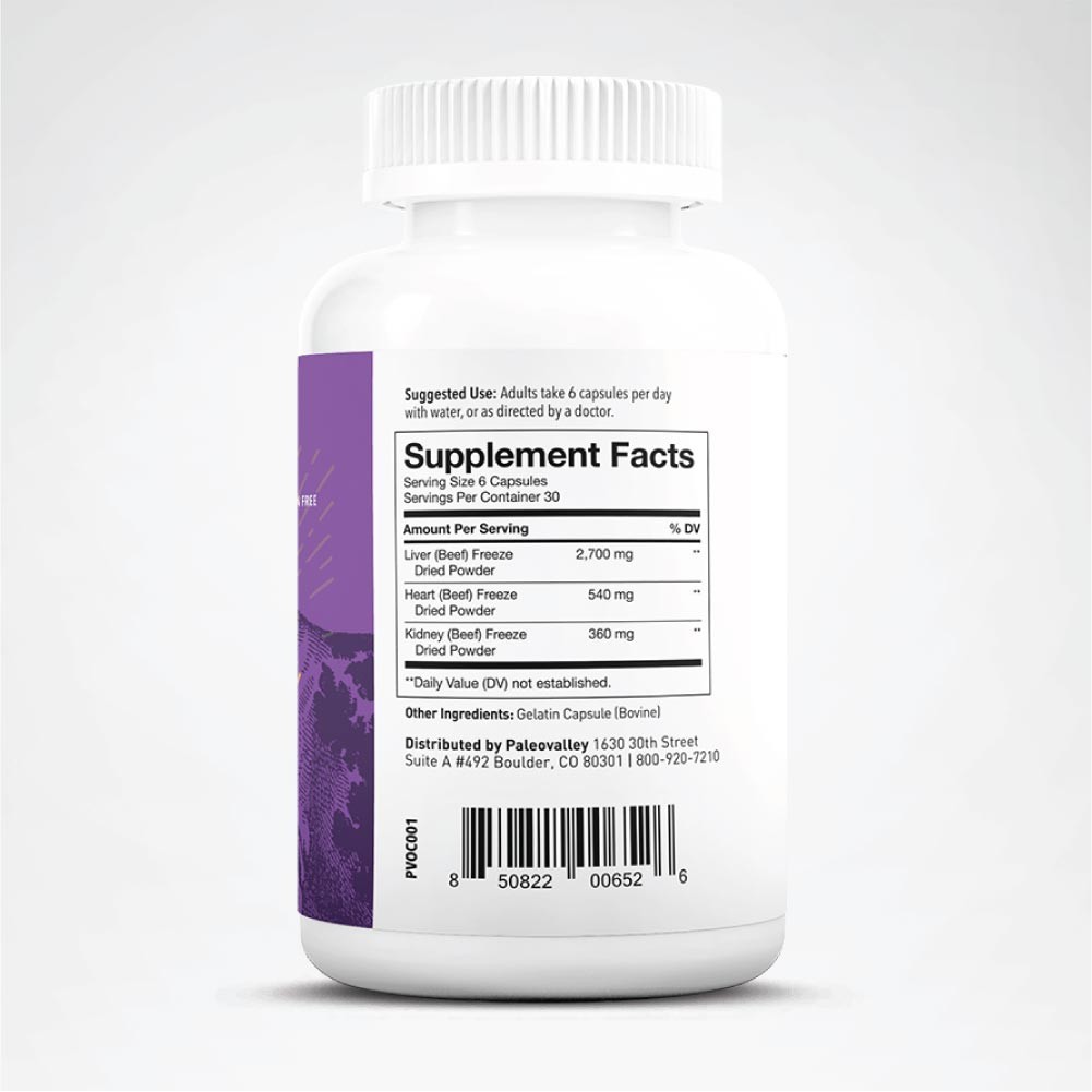 Grass Fed Organ Complex Beef Liver Heart Kidney 120 Count Dietary Supplement