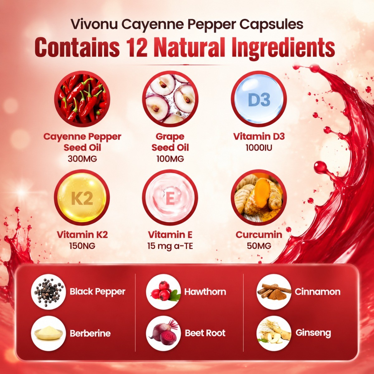 Vivonu Cayenne Pepper Softgels Heart & Vascular Wellness Supplement 240 Softgels