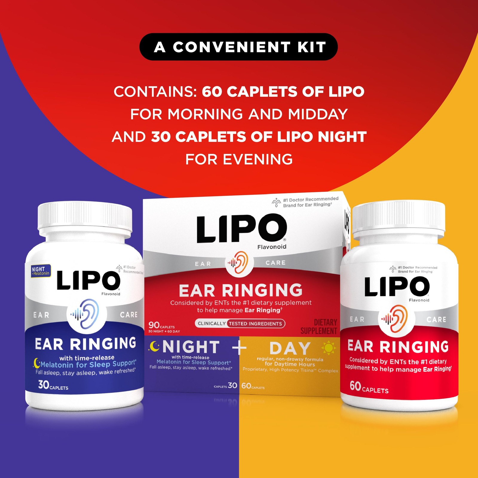 Lipo Flavonoid Day & Night Combo Kit, Tinnitus Relief 90 Count (Pack of 1)