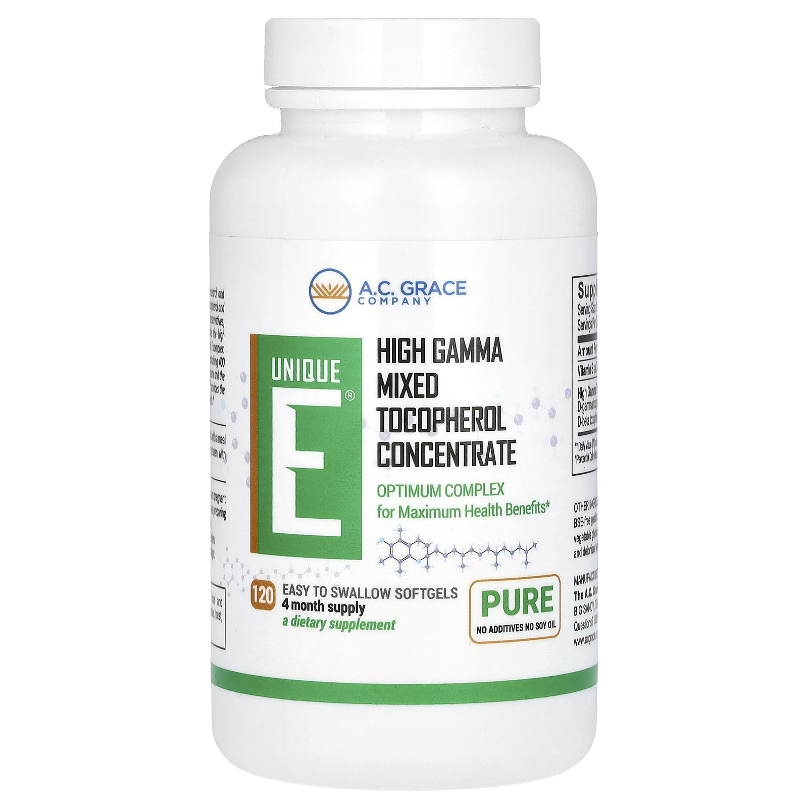 A C Grace Company Unique E 120 Softgels Gluten-Free, Wheat-Free