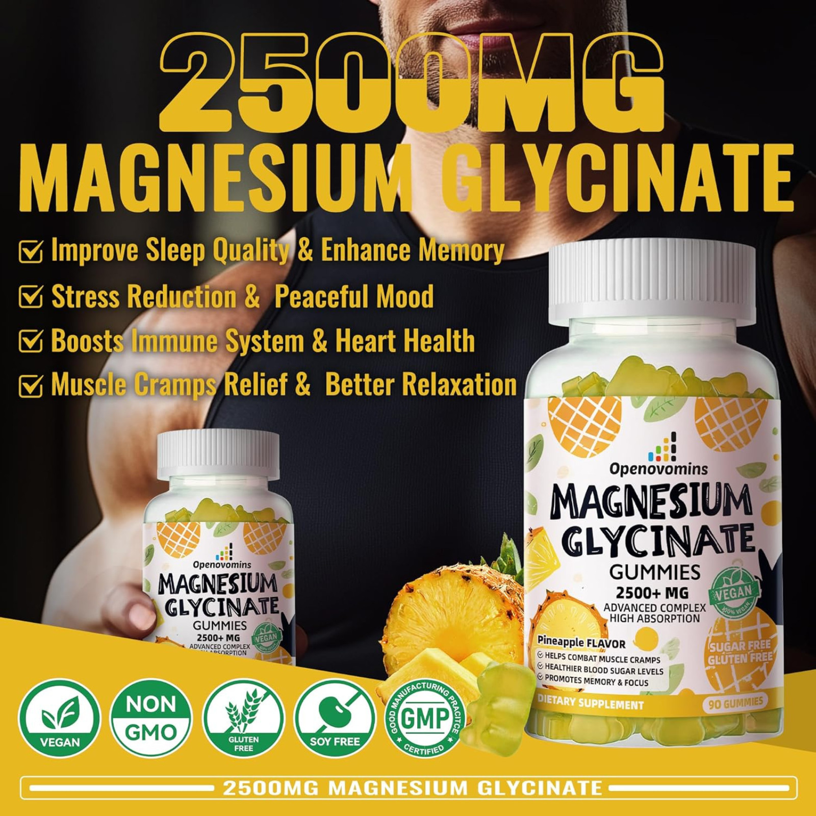 Magnesium Glycinate Gummies 2500mg – Sugar Free Magnesium Potassium Supplement.
