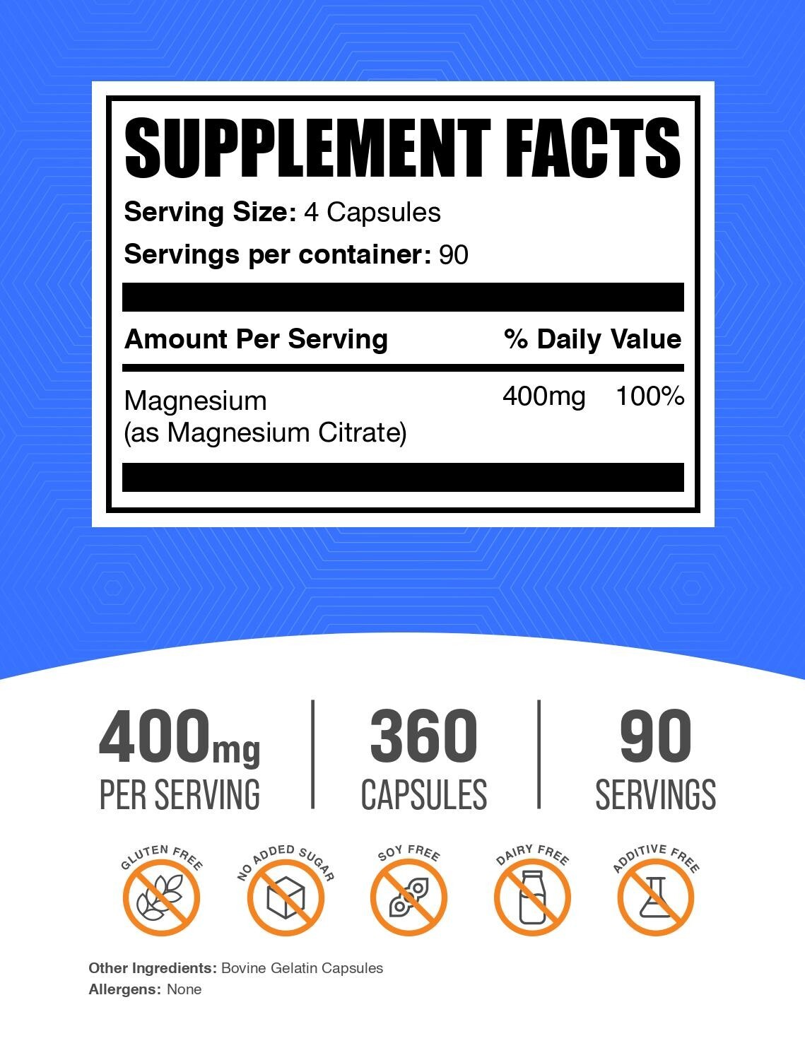 BulkSupplements Magnesium Citrate Capsules – 400mg Per Serving
