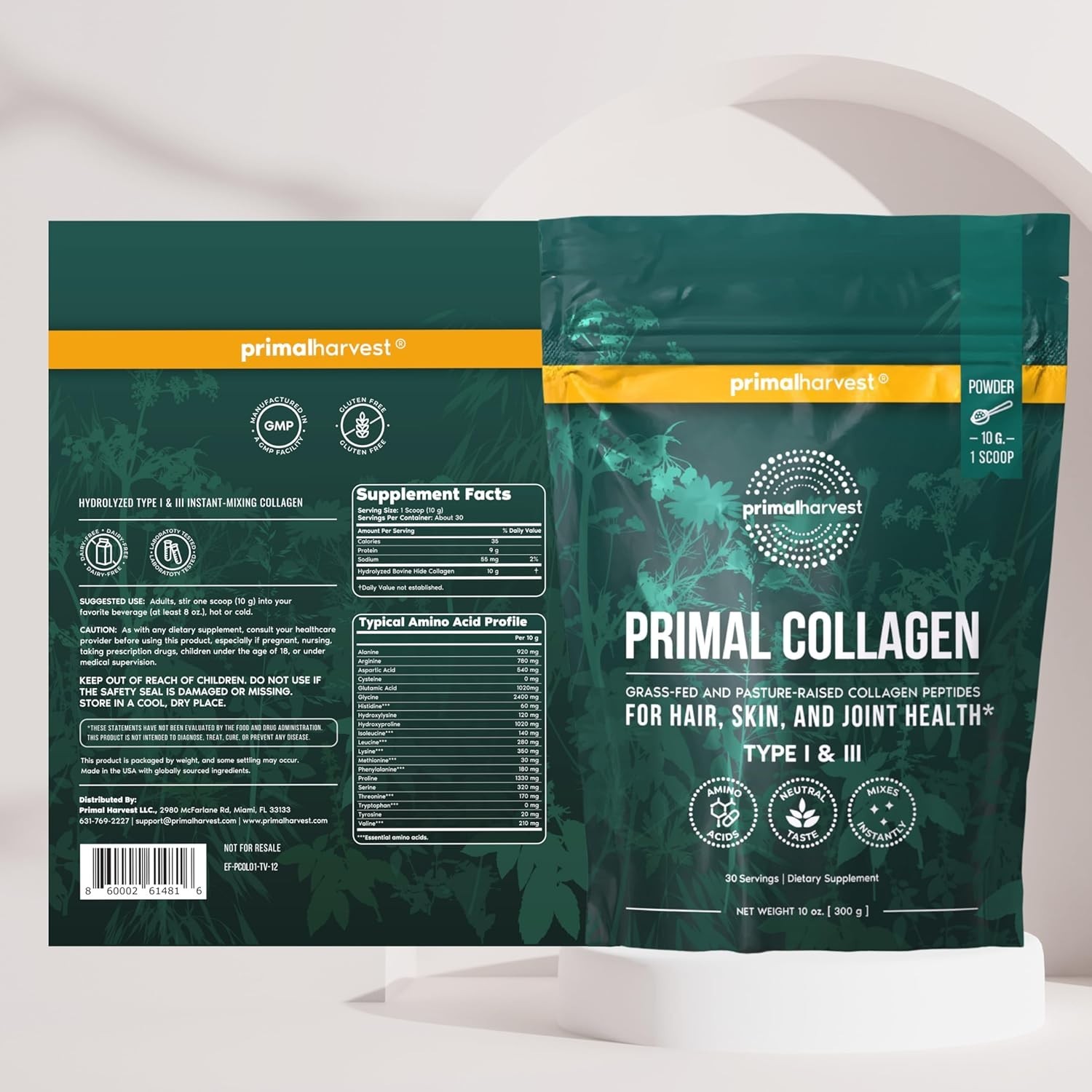 Primal Harvest Collagen Powder for Women or Men, For Hair, Skin, 10 Oz Exp 2027
