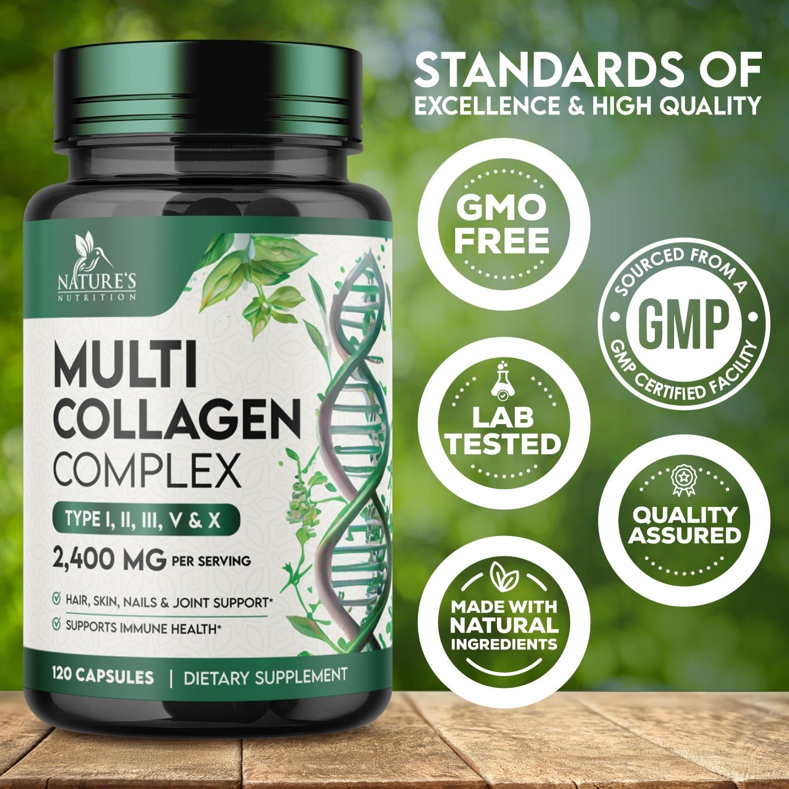 Multi Collagen Pills – Hydrolyzed Peptides 120 Count (Pack of 1)