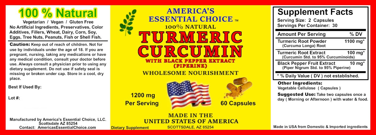 Extra Strength Turmeric & Curcumin Extract Supplement – Made In The USA, 1200mg