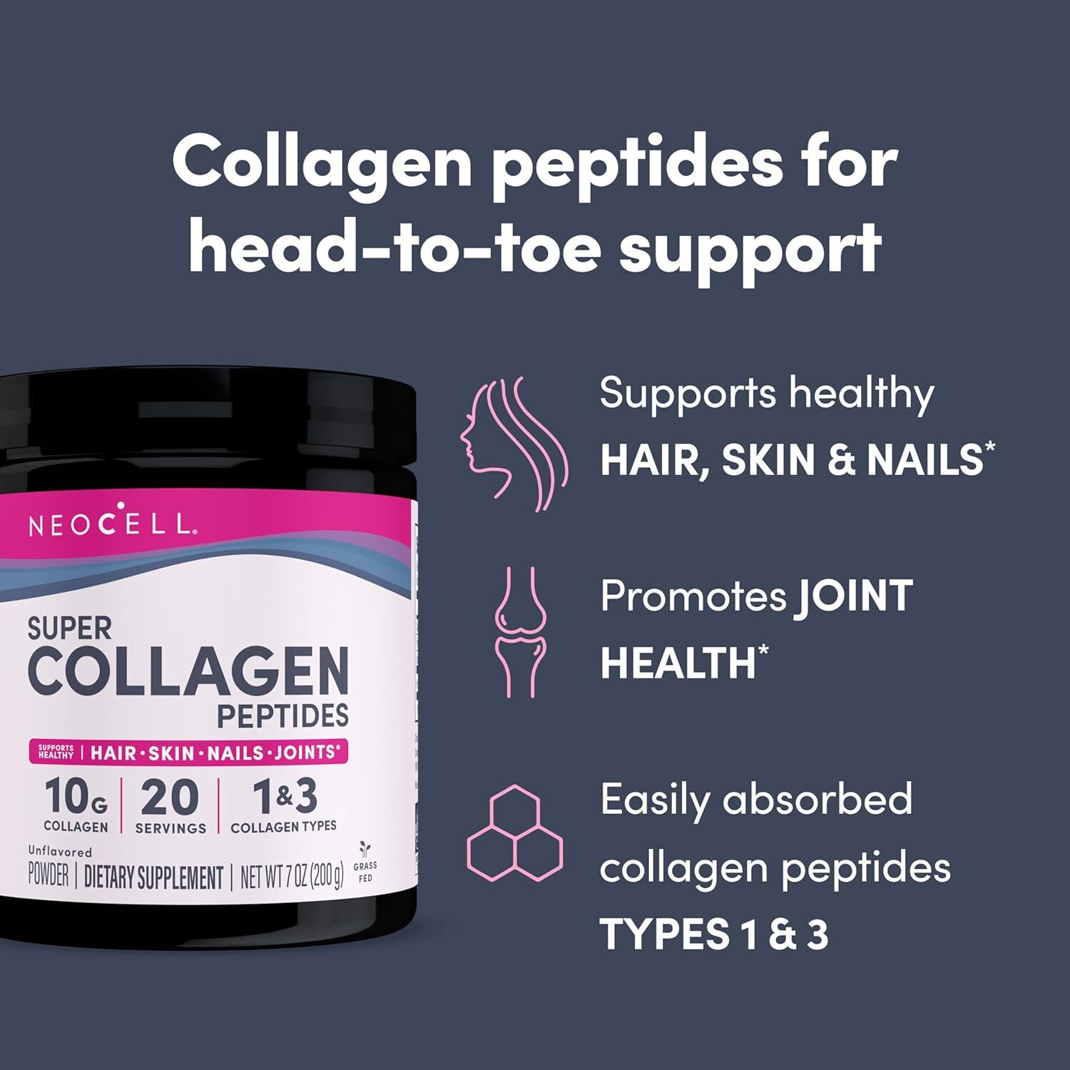Neocell – Super Collagen Powder, Type 1 & 3, Collagen Peptides, 7oz (200 g)