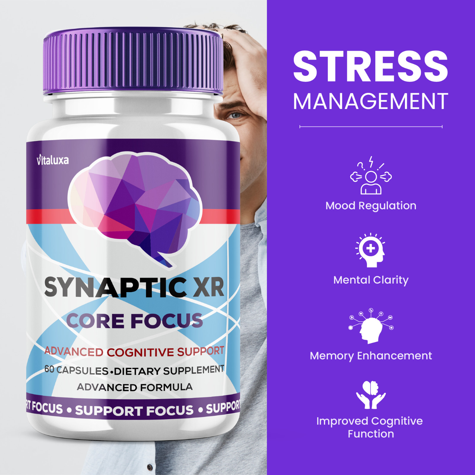 (5 Pack) Synaptic XR Core Focus Pills Boost Cognitive Performance (300 Capsules)