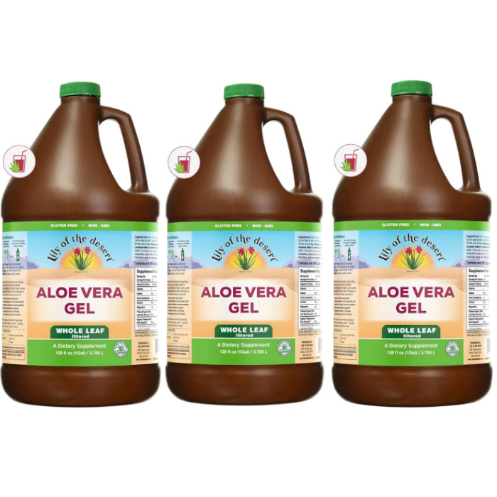 Lily of the Desert Aloe Vera Gel Whole Leaf (Filtered) 128 fl.oz Each (Pack of 3