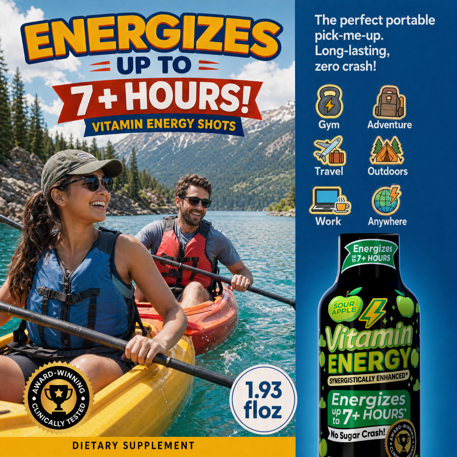 (48 Pack) Vitamin Energy® Workout+ Sour Apple Energy Shots, Clinically Proven