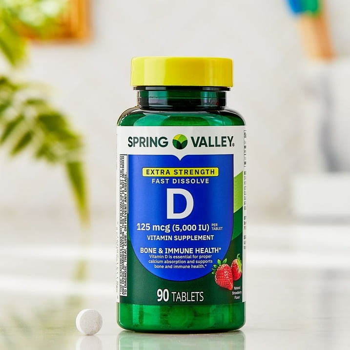 3 Pack Spring Valley Vitamin D3 5000 IU Fast Dissolve Tablets Strawberry 90 CT