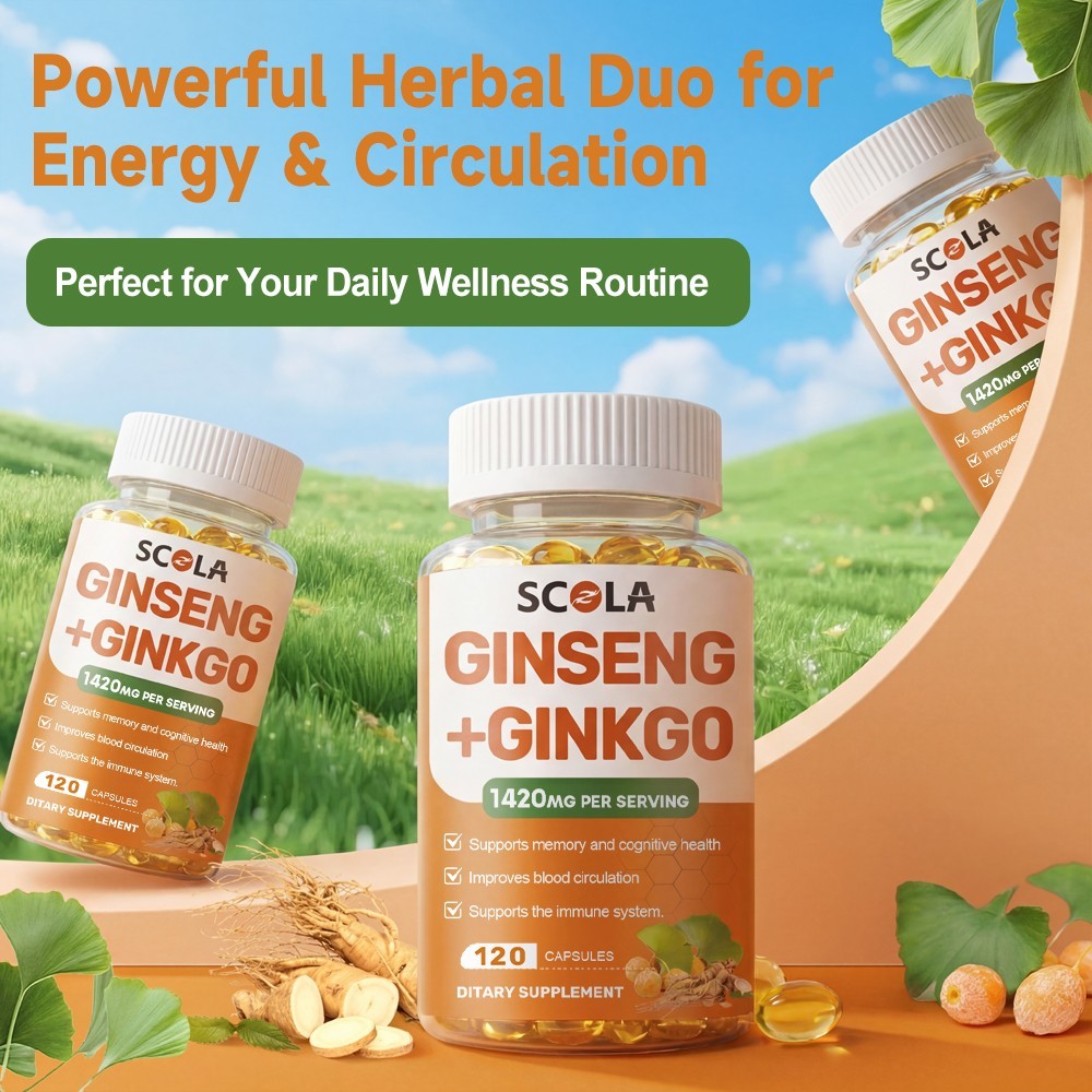 Ginkgo Biloba + Ginseng Extract Red Panax Focus Brain Memory Metabolism Booster