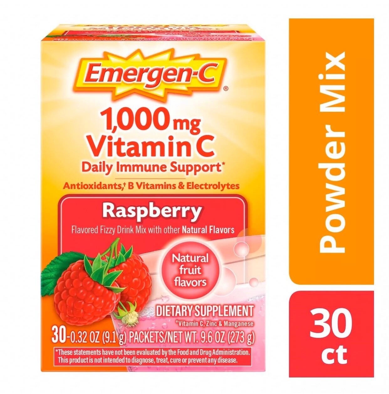 90 CT Emergen-C IMMUNE SUPPORT 30 x 3 Super Orange Raspberry Tangerine Vitamin C