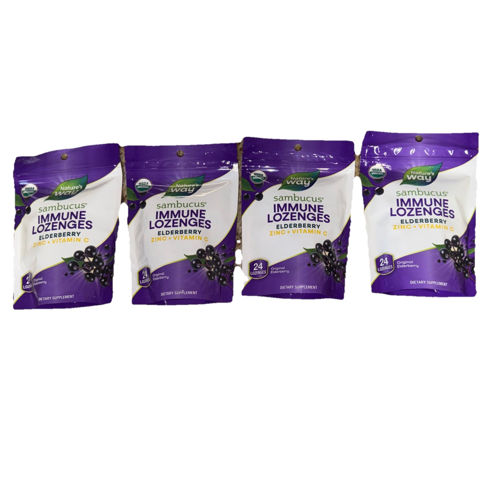 Nature’s Way Sambucus Elderberry Immune Lozenges, Zinc+Vitamin C- Set Of 4 Packs