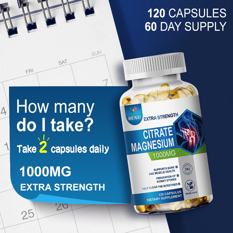 Magnesium Citrate 1000mg Capsules -Sleep and Muscle Support, Vegan, 120 softgels