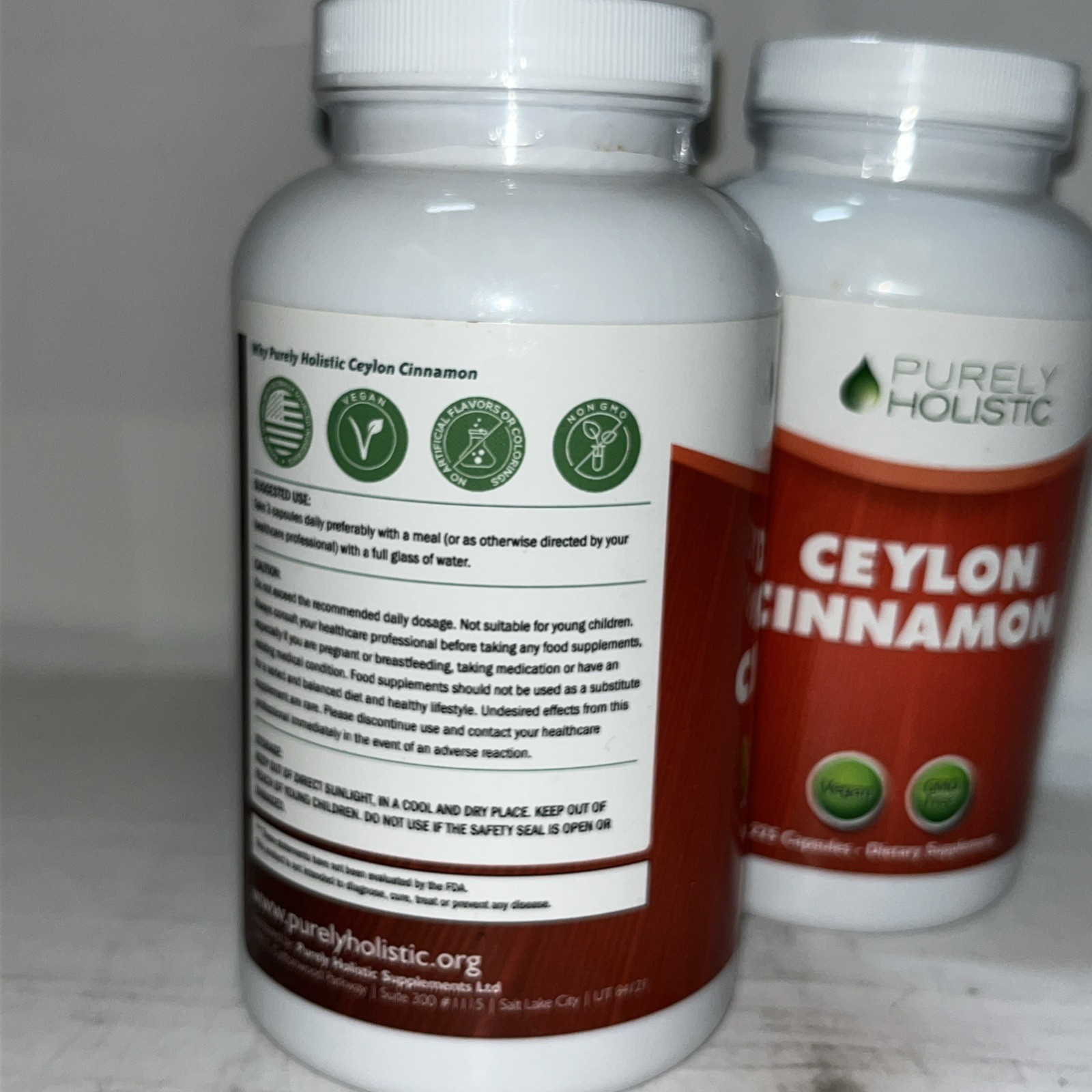 SEALED PURELY HOLISTIC CEYLON CINNAMON 225 Capsules 1500mg Exp4/2028 Two Pack