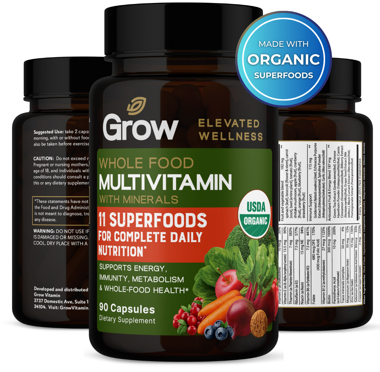 Dr. Berg Whole Food Multivitamin with Minerals, Daily for Men & Women, USDA 90CT
