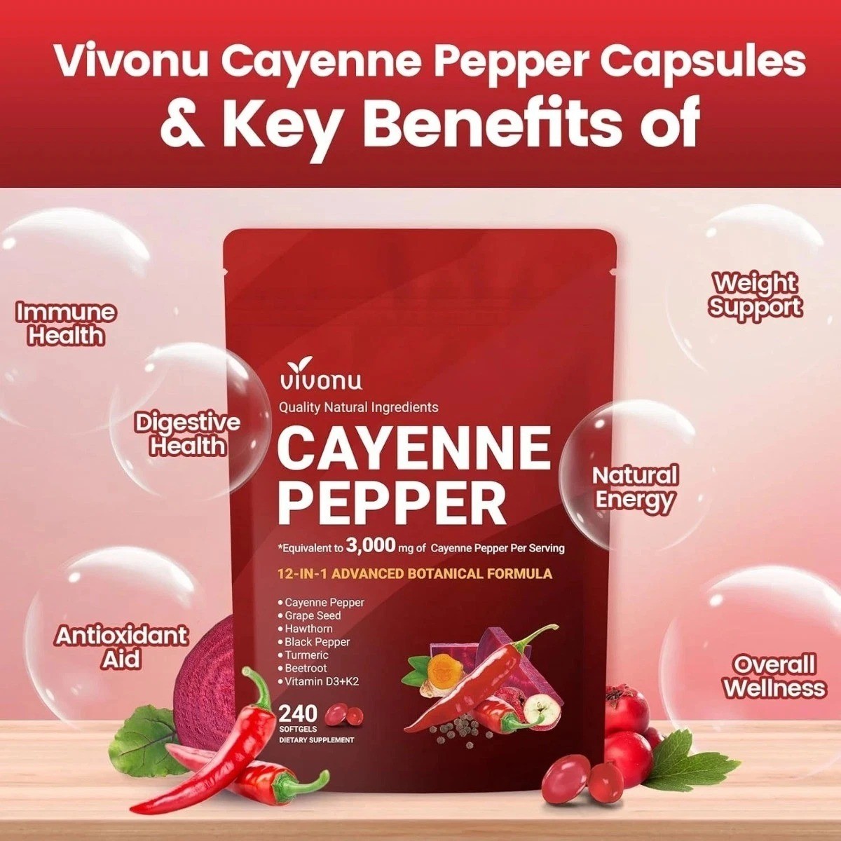 VIVONU Cayenne Pepper Softgels – Supports Leg Vein, Heart & Circulation