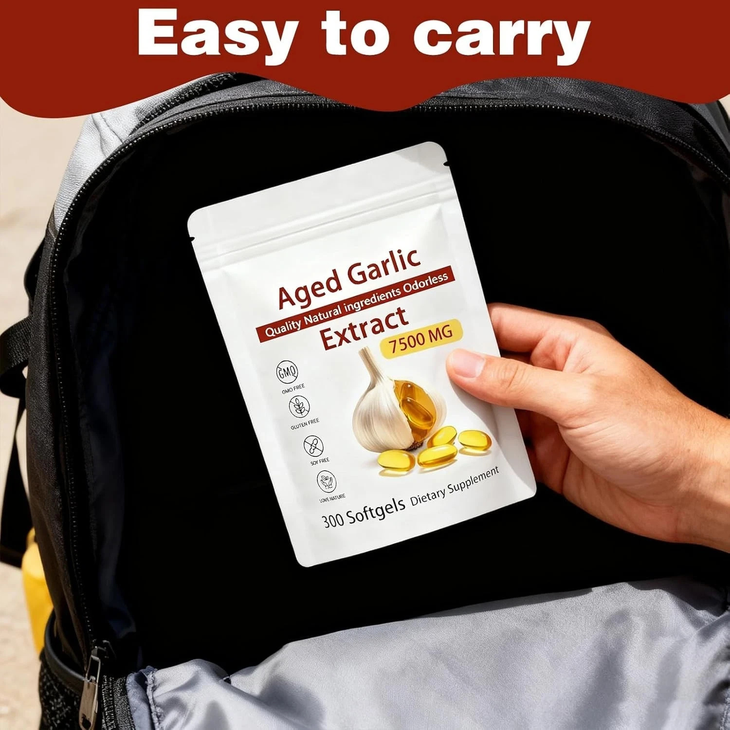 Garlic Odorless 7500mg Per Servings, 300 Softgels | 2 Years Aged Garlic Extra