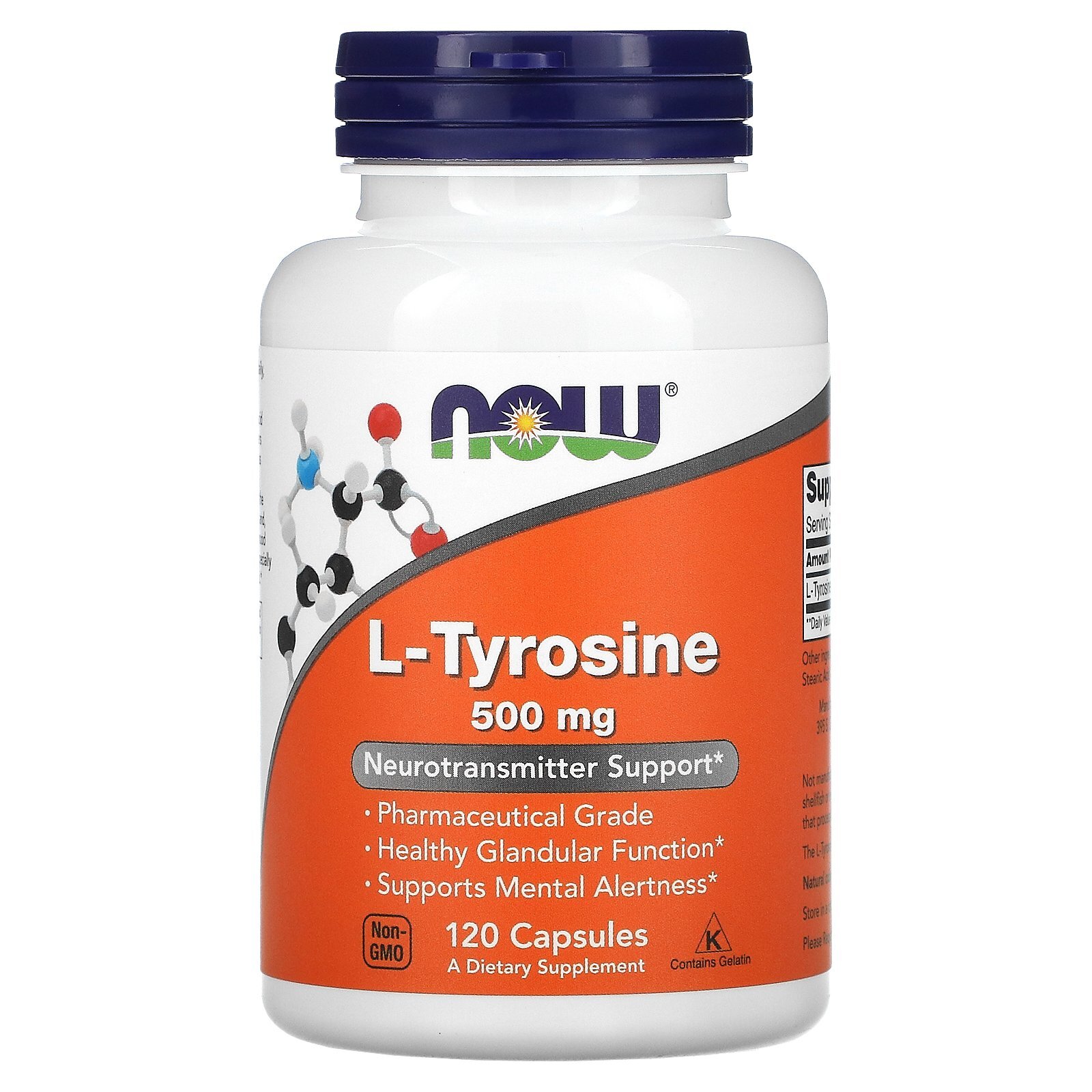 Now Foods L-Tyrosine 500 mg 120 Capsules GMP Quality Assured