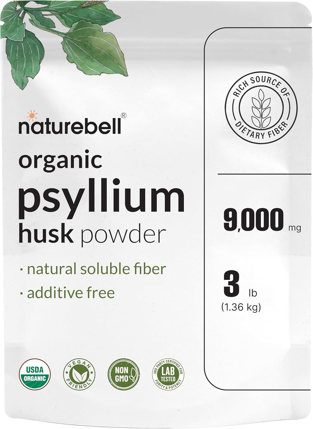 Natural Psyllium Husk Fiber Powder – Unflavored 3lb for Optimal Digestive Health
