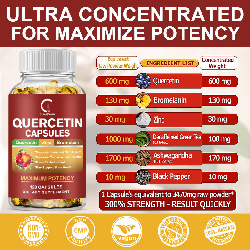 Quercetin with Bromelain & Zinc 1000mg per Serving, 120 Vegetarian Capsules