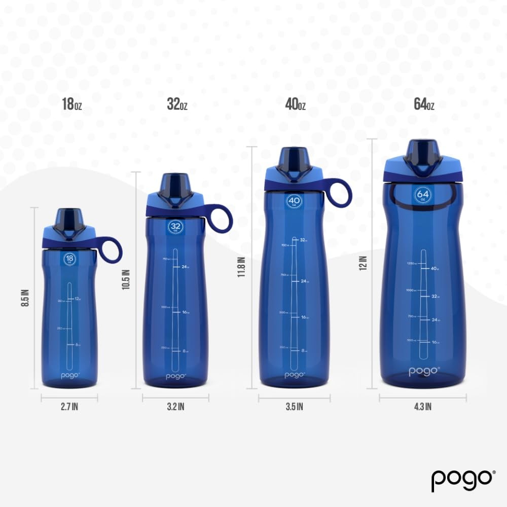 Pogo BPA-Free Tritan Plastic Water Bottle with Chug Lid, 32 32 Ounces, Blue