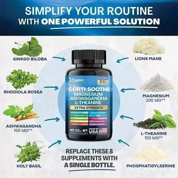 CORTI-SOOTHE Cortisol Magnesium Ashwagandha L-theanine – Relieve Stress