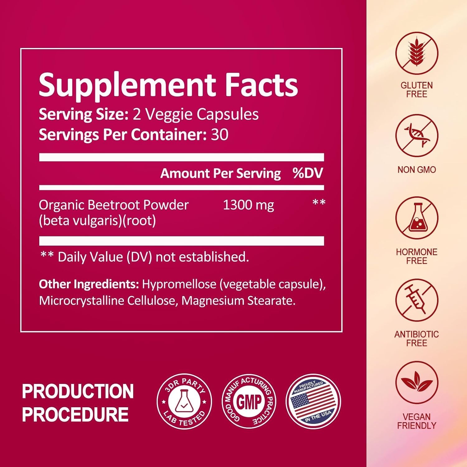 Beet Root Capsules – 1300mg – Support Nitric Oxide Production & Circulation 60ct