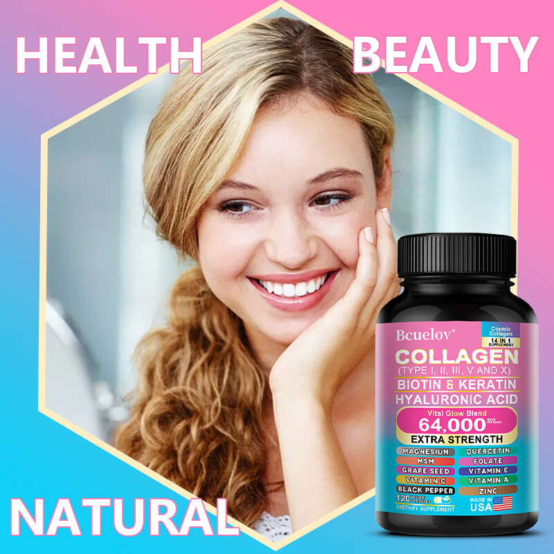 COLLAGEN PEPTIDES Types I,II, III, V, X 64,000mcg Pills Anti-Aging Skin Capsules