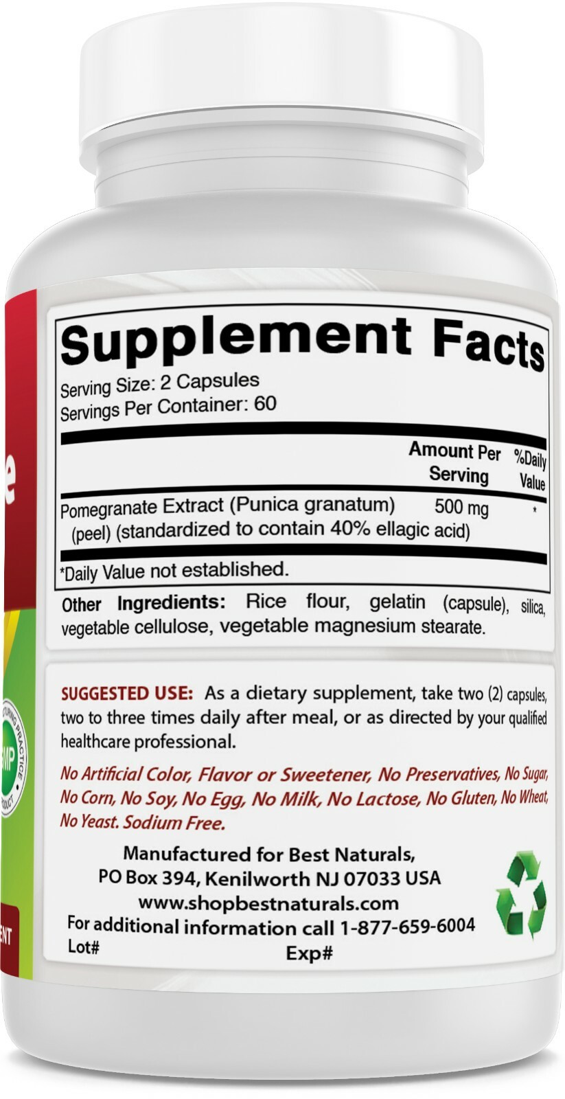 2 Pack Best Naturals Pomegranate 250 mg 120 Capsules